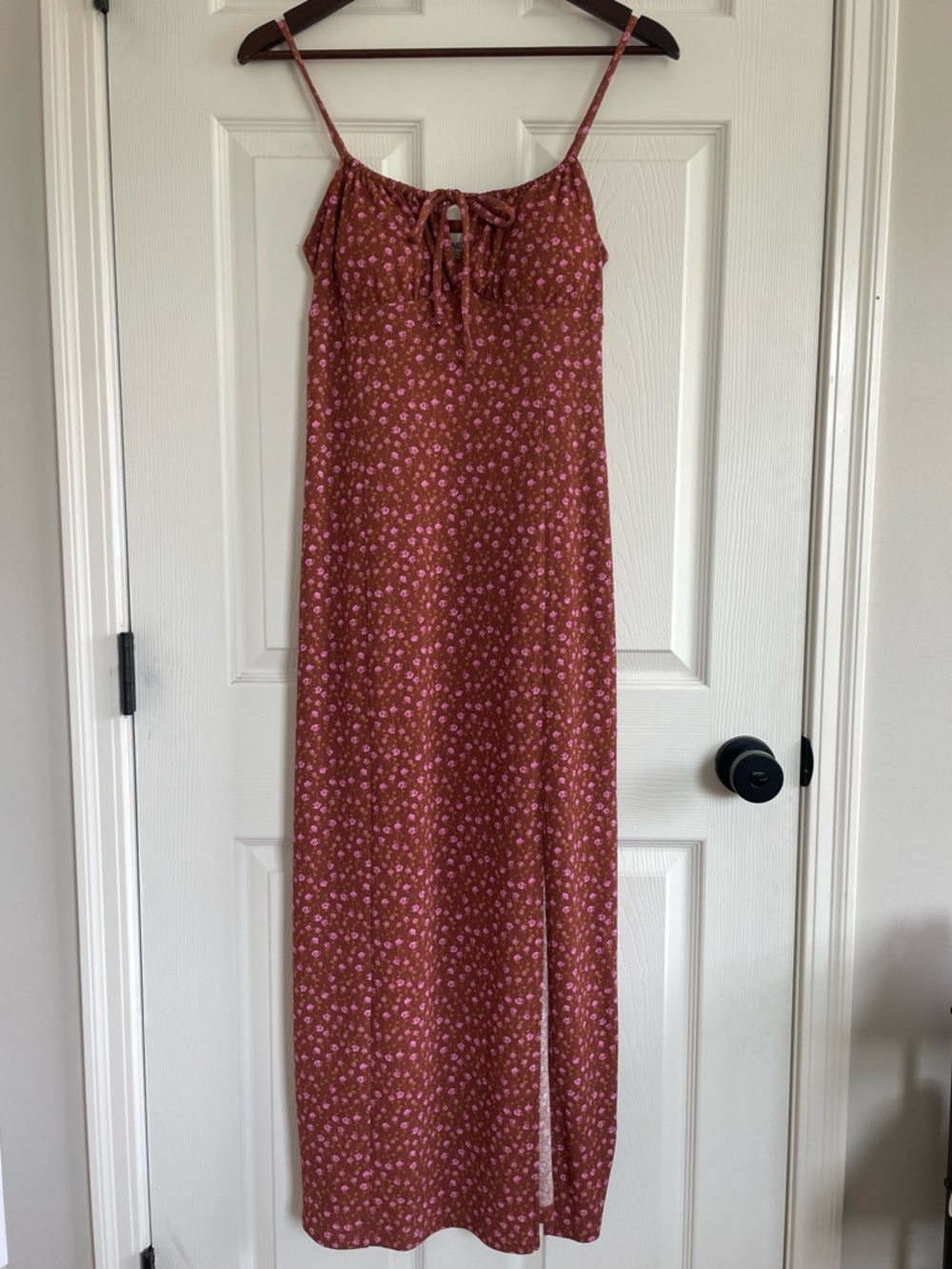 Boho Rust Floral Maxi Vacation Daytime Dress Adjustable Straps Flowy Summer